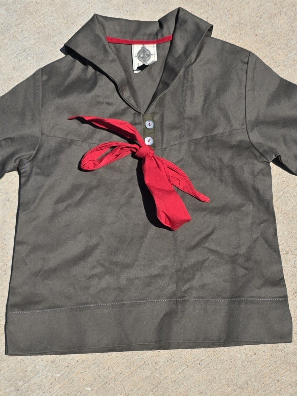 Kids Sailor Top with Red Neck Scarf - Brown